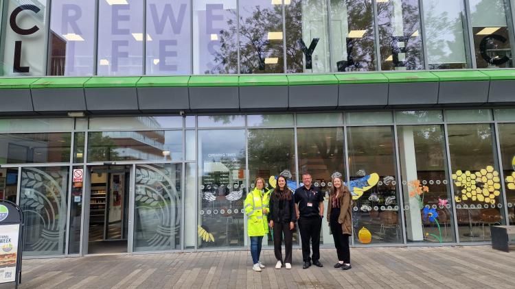 L-R Renia Kotynia (CEC), Sarah Cockerill, Paul Cartright (CEC) and Rebecca McNamara outside the Crewe Lifestyle building.